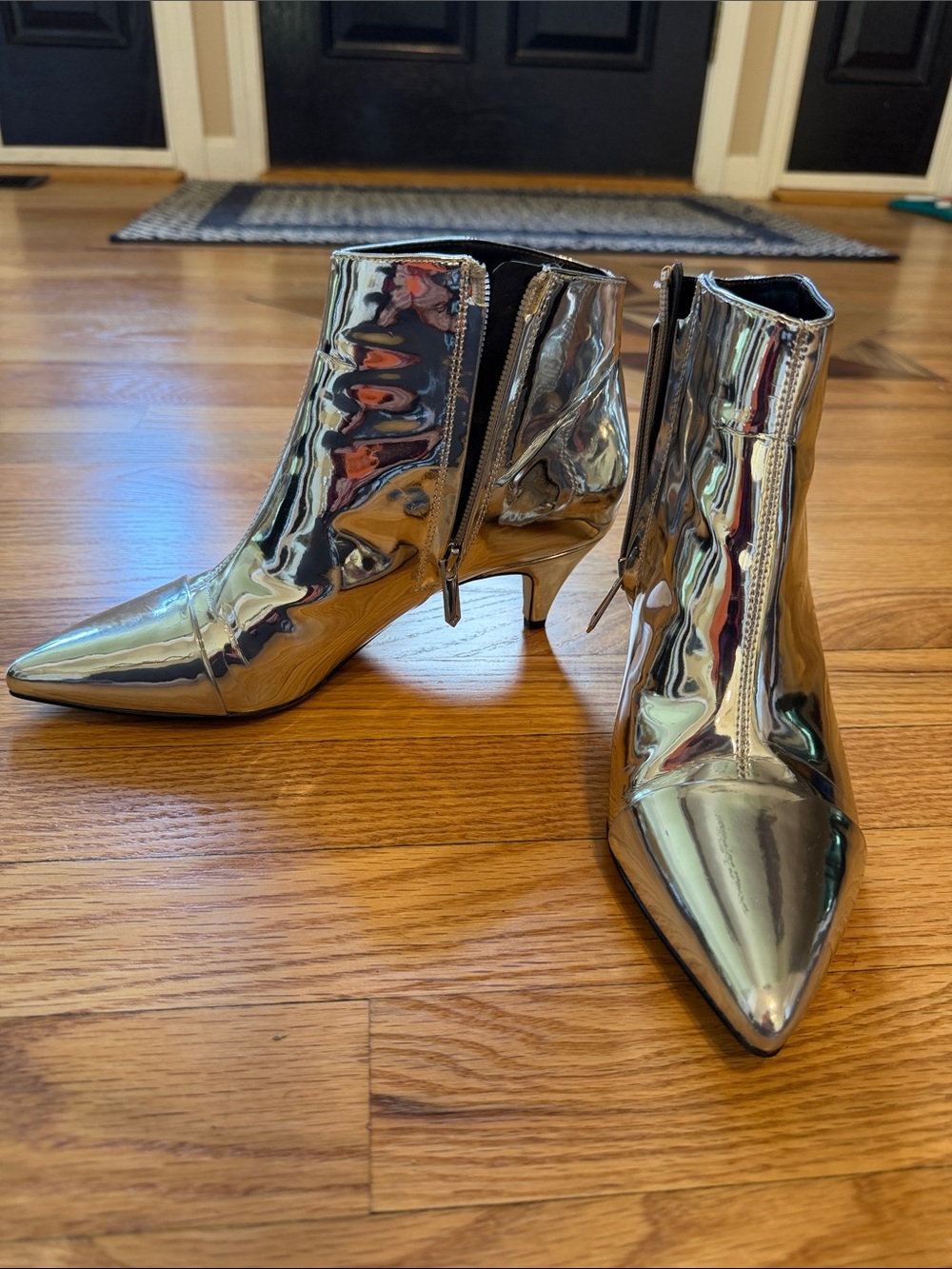 Sam Edelman Metallic Silver Pointed Toe Ankle Booties